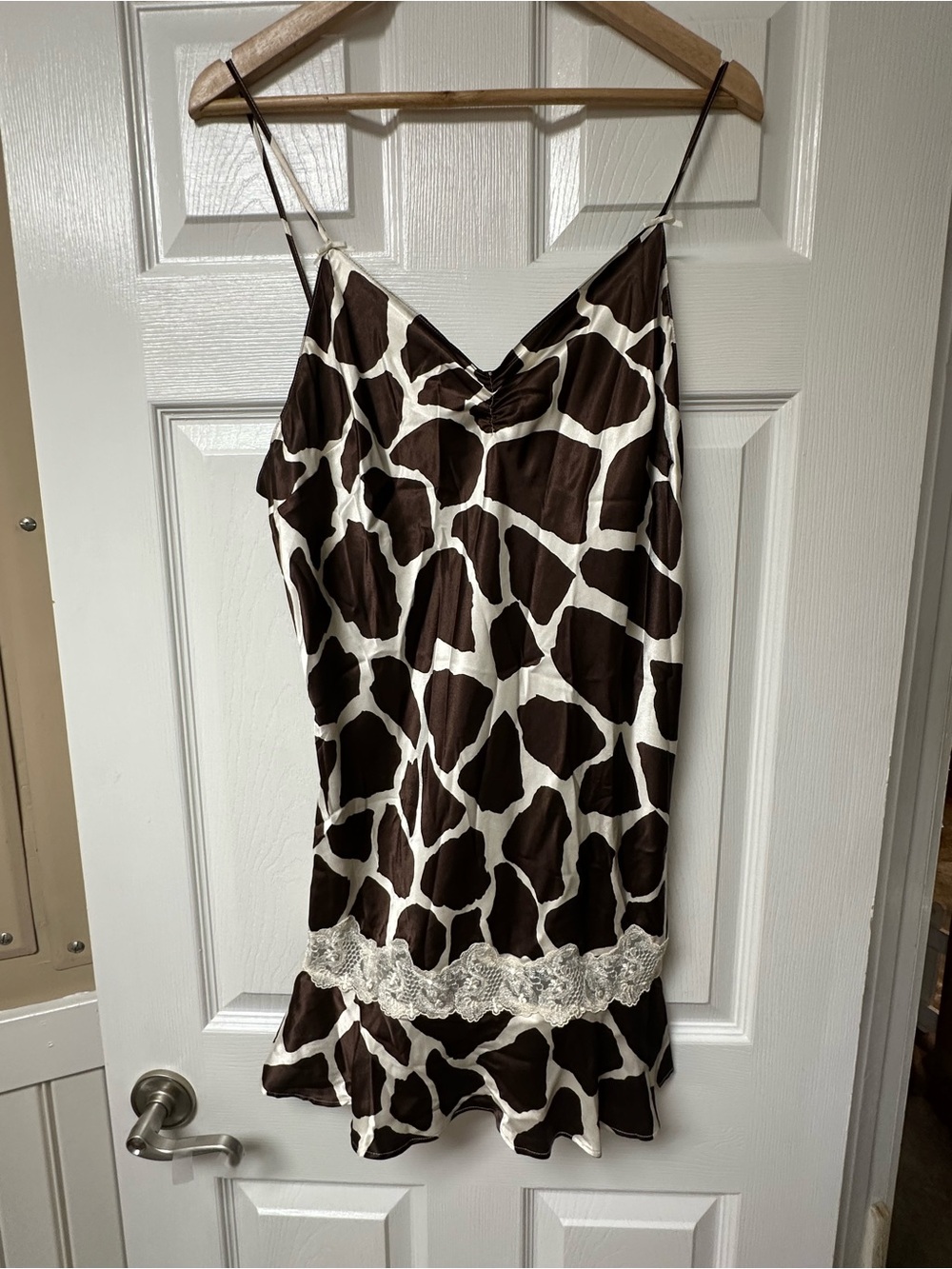Brown and White Giraffe Print Satin Lingerie